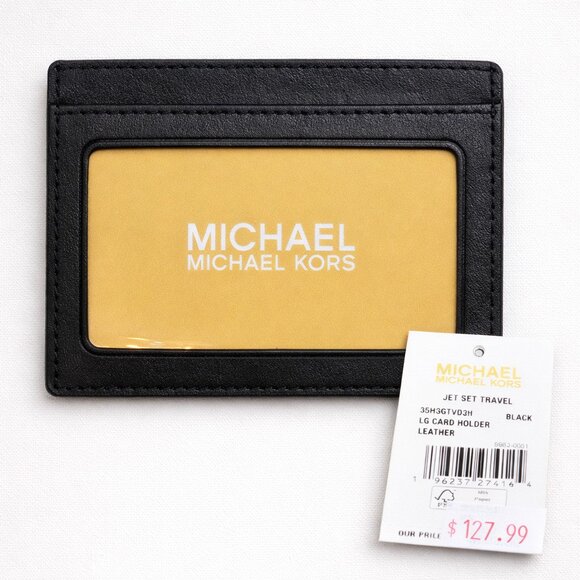 Michael Kors Jet Set Travel Leather Card Holder Black Exotic Calf Hair NWT - Picture 3 of 5